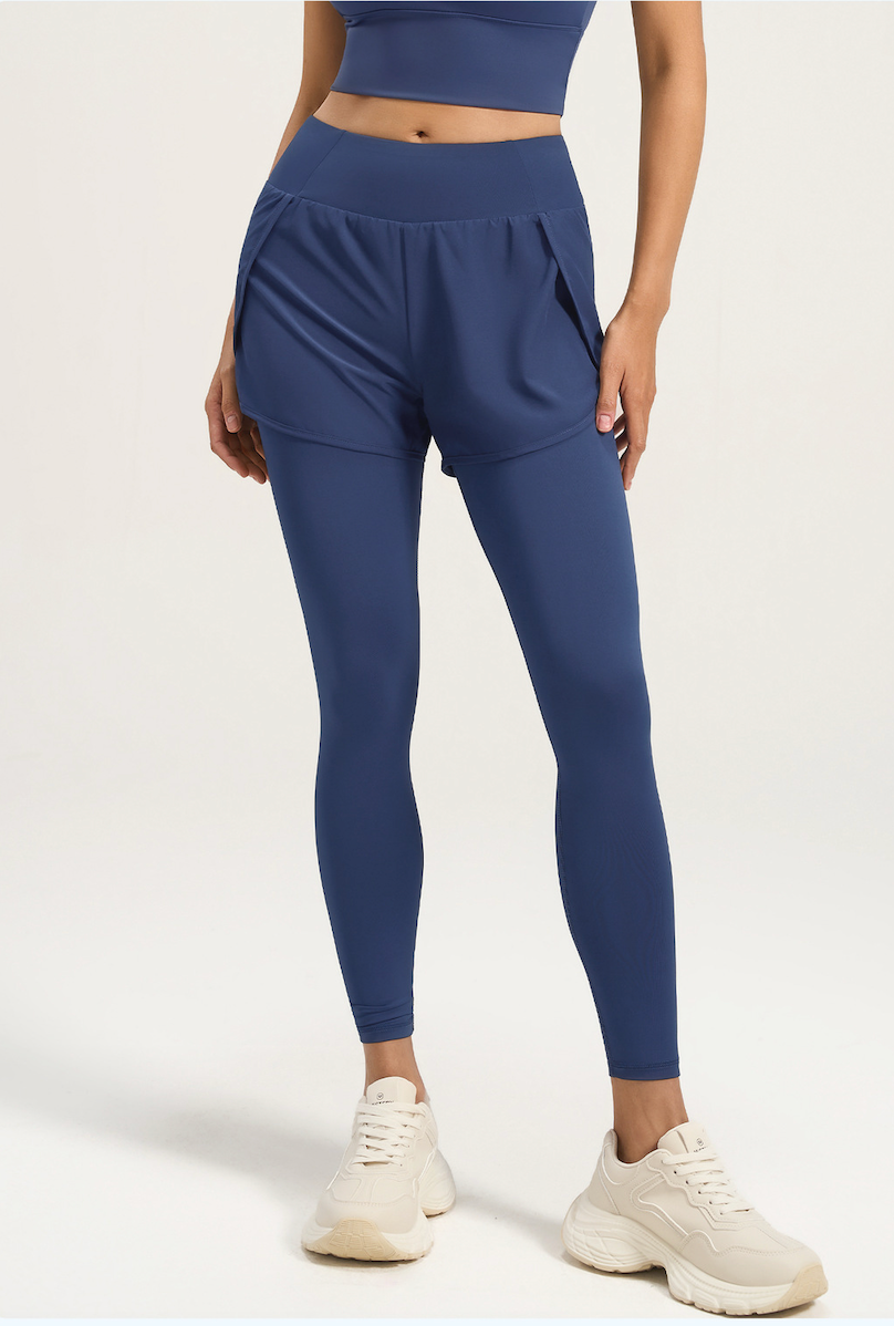 Faux Two-Piece Pocket Sport Pants/Leggings