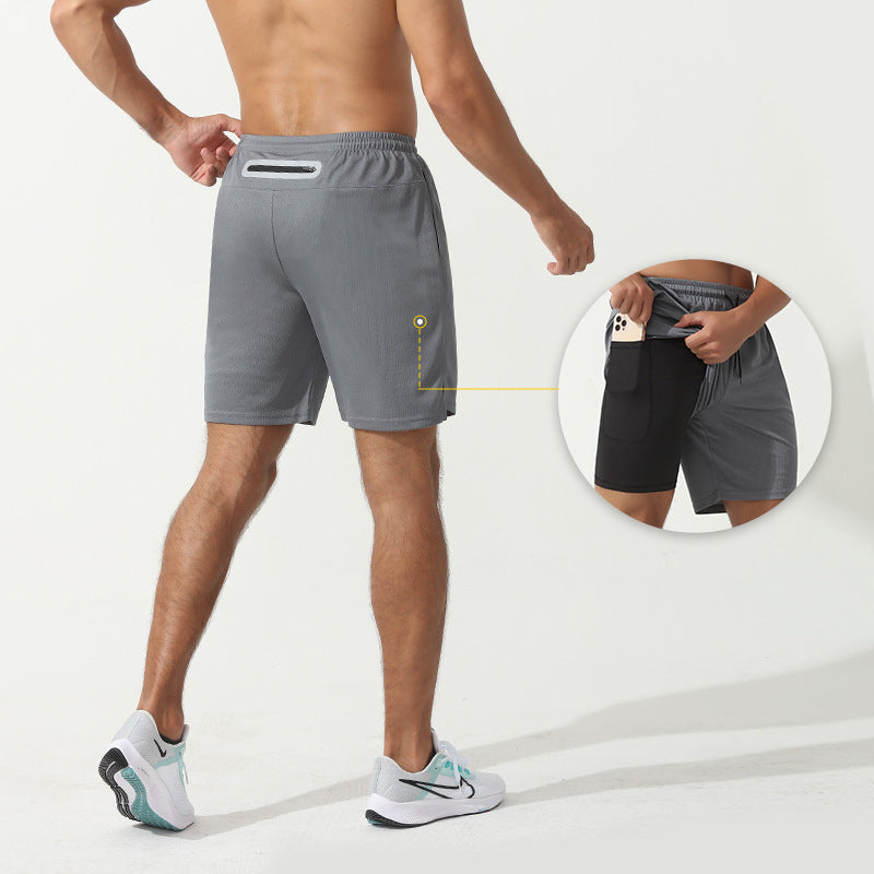 Men’s Double-Layer Sports Shorts – Summer Quick-Dry Running Shorts with Back Waist Pocket