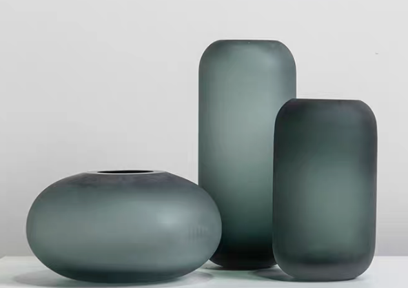 Cloisonné vase grey-blue-green glazed set