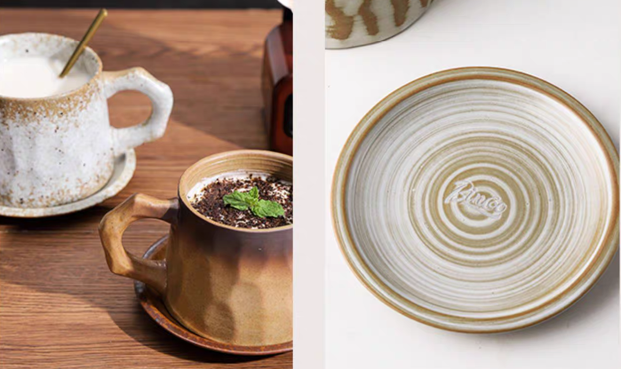Coarse pottery coffee mug set