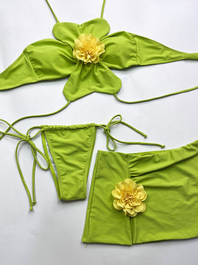 Sexy Swimsuit Stereo Flower Strap Bikini