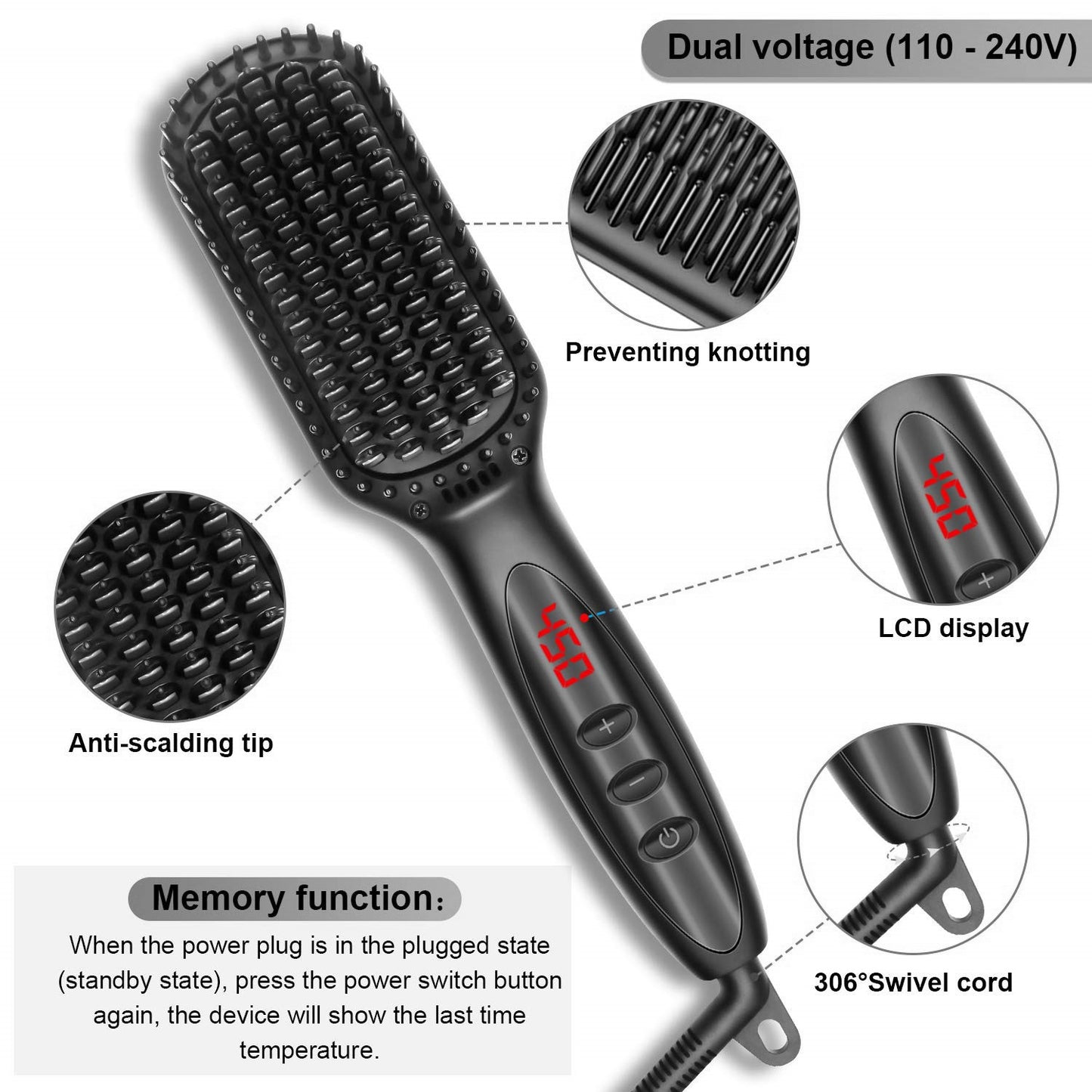 Power straightener brush for man