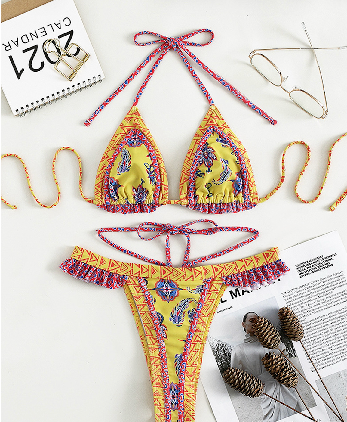 Yellow Strap Bikini Swimsuit