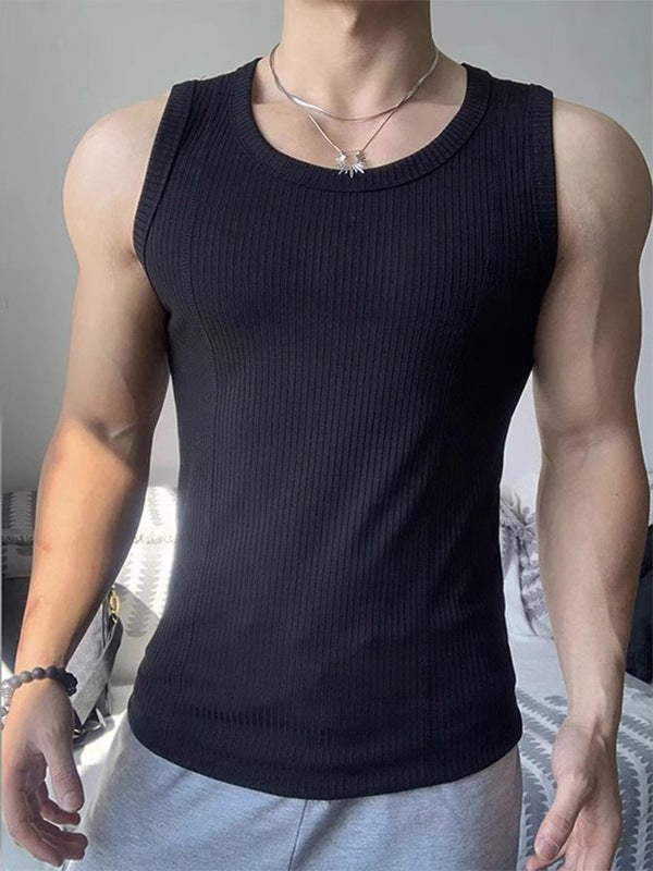 Men’s White Thick-Thread Slim Fit Vest