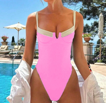 Solid Color French Retro One-PieceSexy  Swimsuit