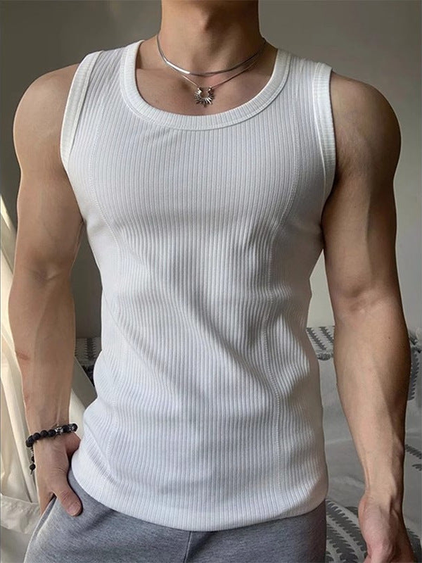 Men’s White Thick-Thread Slim Fit Vest